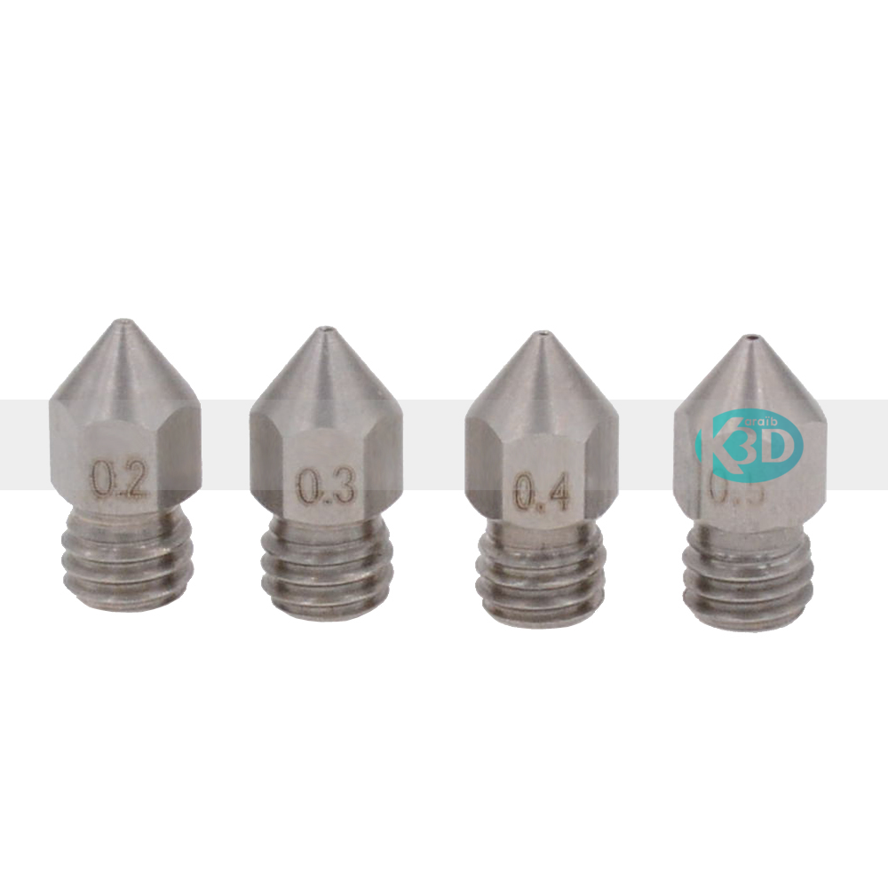 Buse inox MK8 pour filament 1.75 mm (0.2 mm, 0.3 mm, 0.4 mm, 0.5 mm) •  Karaïb 3D